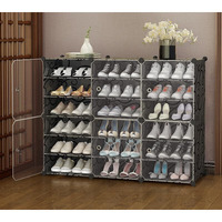 Zemic Plastic Shoe Rack for Home With Door,Adjustable Plastic Shoe Rack for Bedroom/Outdoor Waterproof,Multi-Purpose Shoe Organizer,High-density PP Frame for Stability (18-SHELF-6-DOOR, BLACK)