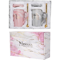 Nyrwana Coffee Mug, Anniversary Gift for Couple Special, Wedding Gift for Couples, Marriage Gifts for Couples, Couple Gifts, Anniversary Gift, Spoon, Lid and Coasters with Gift Box (400ml - Ceramic)