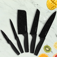 Voltonix Kitchen Knife Set Dishwasher Safe, Sharp Stainless Steel Knife Set, Kitchen Knives Sets Professional with Sheaths 5 Piece Rainbow Non Stick(Indian-Black)