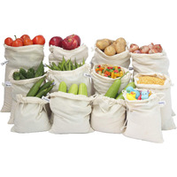 Beddify 100% Cotton Set of 12 Reusable Fridge Storage Bags for Vegetables and Fruits (4 Small, 4 Medium & 4 Large Size Bag)