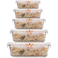 Femora Borosilicate Glass Microwave Safe Rectangle Food Storage Container with Air Vent Lid, 140ml, 400ml, 620 ml, 1000ml, 1500 ml, Set of 5, One Year Free Replacement