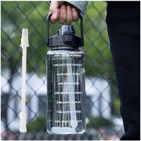 2 L Capacity Belt Straw Transparent Motivational Water Bottles with Time Marker Leak proof & break-proof | Best Usage for Office/School/College/Gym/Travel Bottle | BPA-Free Fitness Sports Bottle