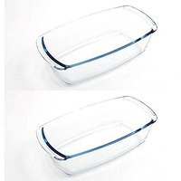 Femora Borosilicate Glass Loaf Pan Baking Dish Microwave Oven Safe, 1800 ml, Set of2, Transparent