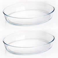 Femora Borosilicate Glass Oval Baking Dish Microwave Oven Safe, 1600 ml, Set of2, Transparent