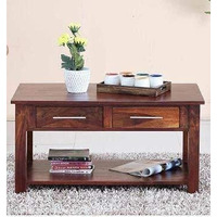 AASALIYA Art Solid Sheesham Wood Rectangle Center Coffee Table for Living Room | Wooden Sofa Centre Table with 2 Drawer & Open Shelf Storage for Home & Office | Rosewood, Brown Finish