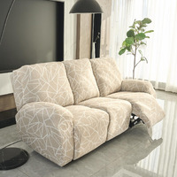 HOKIPO 140gsm Fully Covered Recliner Sofa Cover 3 Seater, Beige Abstract Geometry (AR-4942-C3)