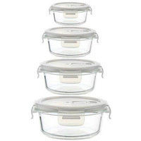 Femora Borosilicate Glass Food Storage Container with Air Vent Lid, Round, 240 ML, 380 ML, 580 ML, 940 ML, Set of 4