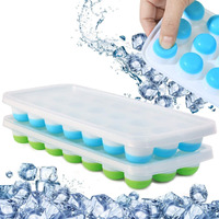 DOCAT 2 Pack Ice Trays for Freezer, Silicone Ice Cube Tray with Removable Lid Easy Release Flexible Silicone Bottom Ice Cube Trays for Freezer, 100% BPA Free, Food Grade Ice Cube Mould (Round)