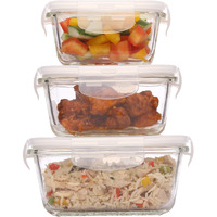 Femora Borosilicate Glass Food Storage Containers with Air Vent Lids, Square, 300 ML, 500 Ml, 800 ML, Set of 3