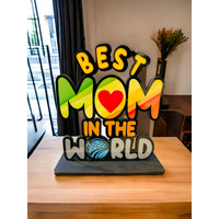 WARMINGO DE Best Mom In The World Wooden Trophy Gift For Mother Or Mom | Mothers Day Gift | Best Gift For Mom (Multicolor 6 X 5.5 Inches)