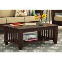 AASALIYA Wooden Center Coffee Table with Storage | Solid Sheesham Wood Centre Table for Living Room, Drawing Room & Office | Walnut Finish