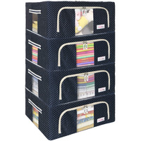 BlushBees Living Box - 600D Oxford Fabric Storage Boxes for Clothes, Saree Cover (BLUE POLKA, 44 Ltr - Pack of 4)