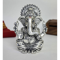 Gold Art India Vakratunda Ganesha Idol Silver Plated Idol with Antique Matte Finish | Vignaharta murti for Home & Office Dcor, Vinayaka Statue for Gifting | (VAKRATUNDASILVERMATTE)(3.7 X 2.5)