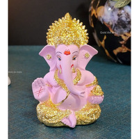 Gold Art India Gold Plated Ganesha with Terracotta Colour - Perfect for Car Dashboards, Office & Home Shelves, Diwali Puja, and Gifting (MukutGoldPink 3.5)