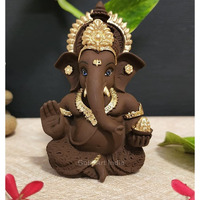 Gold Art India Brown Terracotta Idol for Ganesh Idol for Car Dashboard God Ganesha Idol for Home Decor Ganpati for Gift 3.5 inches (Brown Terracotta)