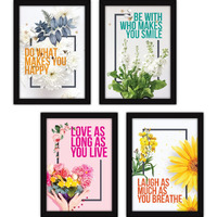 FATMUG Framed Wall Paintings Inspiring Quotes For Office and Home - Set of 4 - Happiness,Resin