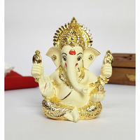 Gold Art India Mukut Ganesha Statue Gold Plated | Car Dashboard | Office Desk/Home Dcor | Gifting | House Warming | | 150g | 3.3 Height | (4HANDMUKUTGOLDOFFWHITE)