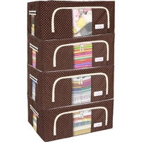 BlushBees Living Box - 600D Oxford Fabric Foldable Storage Boxes for Clothes, Saree Cover Bags - 44 Litre, Pack of 4, Polka Dot Brown