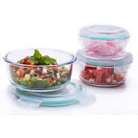 Signoraware Lock N Store High Borosilicate Bakeware Safe Glass Container Round (400ml+620ml+950ml), Set of 3, Transparent