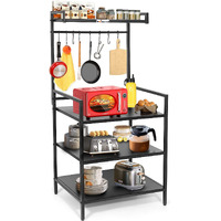 WINSTAR Metal Microwave Stand | Microwave & OTG Rack for Kitchen Counter | Double Platform for Extra Storage | Kitchen Oven Rack | Black (No Wheels, 4 Shelf)