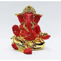 Gold Art India Gold Plated with Red Terracotta Gaddi Ganesha for Car Dashboard Home Decor Gifting Diwali Birthday Festivals (Gold Red)