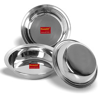 Sumeet Stainless Steel Heavy Gauge Multi Utility Serving Plates with Mirror Finish 19cm Dia - Set of 3pc