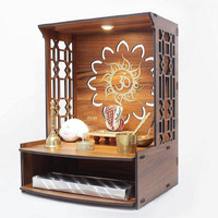 Hoodwin Mangal Beautiful Wooden Pooja Stand for Home Pooja Mandir for Home Temple for Home and Office Puja Mandir for Home Wall Mounted with LED Spot Light (HOODWIN-0T1)