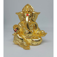 Gold Art India Matte Gold Plated Gaddi Ganesha for Car Dashboard Home Decor Gifting Diwali Birthday Festivals (Matte Gold)