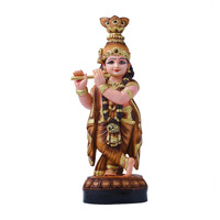 Newven Guruvayoor Krishna Idol | Decorative Hindu God Statue | Kanhaji Murti Showpiece | Figurine Home Decor | Craft Gifts for House Warming for Living Room, Temple, Brown Idol, 34X13X10CM