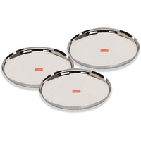 Sumeet Stainless-Steel Apple Shape Heavy Gauge Dinner Plates with Mirror Finish-34.6cm Dia, Set of 3pc, Silver