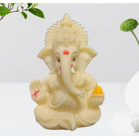 Gold Art India Mukut Ivory Ganesh Idol for Car Dashboard Ganesha Murti Ganpati Idol for Home Decor Puja Lord Ganesh Statue Gift for Office Desk Puja Room Figurine