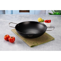 Sumeet Super Smooth Pre Seasoned Carbon Steel (Iron) Deep Kadai for Cooking and Deep Frying|Naturally Nonstick |29.6cm | 3500ml, Gas & Induction-Friendly, Black