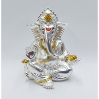 Gold Art India Matte Silver Plated Gaddi Ganesh Idol For Car Dashboard Small Ganesha Murti Ganpati Idol For Home Decor Puja Lord Ganesh Statue Gift For Office Desk Puja Room Figurine