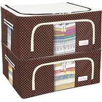 BlushBees Living Box - 600D Oxford Fabric Closet Organizer Cloth Storage Boxes for Wardrobe - 44 Litre, Pack of 2, Polka Dot Brown