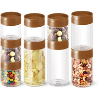 MILTON Stack IT Snack Round Plastic Storage Jar, Set of 9 (5 x 360 ml; 2 x 680 ml; 2 x 890 ml), Brown | Airtight | Kitchen Organiser | BPA Free | Stackable | Modular | Food Grade | Multipurpose