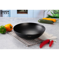 Sumeet Super Smooth Pre Seasoned Carbon Steel (Iron) Deep Tasra for Cooking and Deep Frying|Naturally Nonstick |29.6cm | 3500ml, Gas & Induction-Friendly, Black