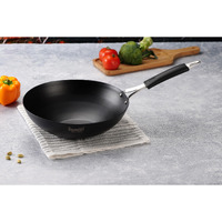 Sumeet Super Smooth Pre Seasoned Carbon Steel (Iron) Deep Wok for Cooking and Deep Frying|Naturally Nonstick |25cm | 2250ml, Gas & Induction-Friendly, Black