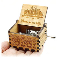 EITHEO Wooden Uniq Carved Hand Crank Castle-In-The-Sky Theme Music Box, Kids