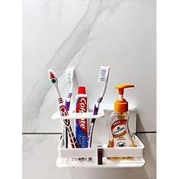 ZICOTO Wall Mounted self Adhesive Acrylic Tooth Brush Holder, Toothpaste Holder Stand, Tumbler Holder, Toothpaste for Bathroom Stand Organizer Rack for Bathroom Accessories White SENITIZER