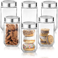 CLOUDMART Piramal Square Glass Jar With Airtight See Through Steel Lid, Canisters For Kitchen Item Storage Coffee Bean ,Dry Goods,Cookie,Candy,Tea,Spices And More(800Ml-Pack Of 6),Transparent