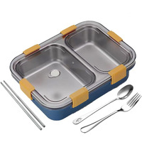 TEC TAVAKKAL Lunch Box 2 Compartment Leak-Proof BPA Free Stainless Steel, Lunch Box for Kids, Lunch Box for School & Office with a Fork, a Spoon and a Pair of Chopsticks Multi Color (Blue)