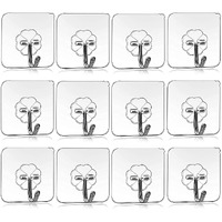 ZEYFLEEB Self Adhesive Pack of 12Pcs Plastic Wall Hooks Heavy Duty Hooks for Hanging 10KG (Max) Magic Stickers Hooks Seamless Transparent Adhesive Hook (Transparent)