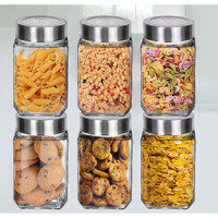 Piramal Glass Square Clear Jars & Containers for Kitchen Pantry, Snacks, Masala, Honey, Pickles, Cookies, Dry Fruits, and Coffee Beans Storage with Stainless Steel Lid (Cube Jar) (300ml, Set Of 6)