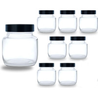 CLOUDMART Piramal Glass Black Lid Aahar 250ml Glass jar with Air tight Black Plastic lid for Home and Kitchen-candy spices salt herbs storage jar||Glass Spice Container (250ml,set of 8)