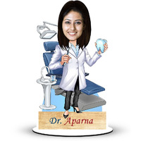 Foto Factory Gifts Personalized Caricature Gifts for Lady Dentist Doctor (wooden_8 inch x 5 inch) CA0234