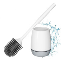 Toilet Brush with Ventilated Drying Holder, Silicone Toilet Bowl Brush Bathroom Cleaning Bowl Brush Kit Sturdy Cleaning Toilet Brush, Floor Standing & Wall Mounted Without Drilling