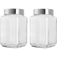 CLOUDMART 1.8 liter Clear Glass Jar Container With Airtight See through Steel Lid for home and kitchen||Pickle snacks pasta Coffee Sugar jar || Kitchen storage jar set (Cubical Square-1.8kg-set of 2)