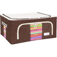 BlushBees Living Box - 600D Oxford Fabric Storage Boxes for Clothes, Saree Cover Bags - 44 Litre, Pack of 1, Polka Dot Brown