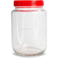 Feelopie Piramal Glass Jar 1.5litter Round pickle Jars for kitchen home storage Transparent airtight Glass Containers for Kitchen Pantry, Flour, Cereal, Masala, Dry Fruits|Red Cap(1500ml, Set of 1)