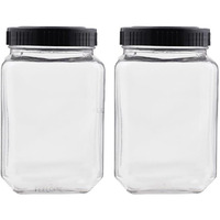 Cloudmart Transparent 1800ml Glass jar With Black Plastic Airtight Lid for Home and Kitchen Grocery Storage Container || KitchenJar Set for Sugar Grains Aata Daal Pickles Nuts[Square,1.8kg, set of 2 ]